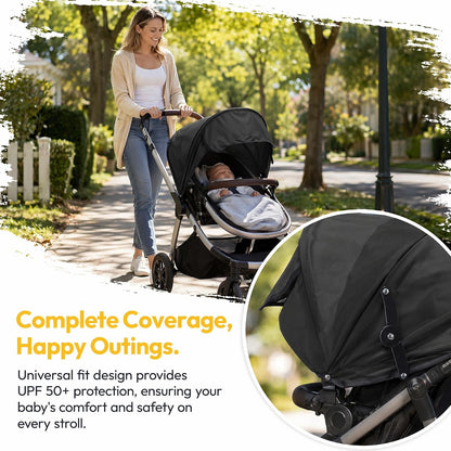 Universal Stroller Sun Shade Canopy Replacement - Adjustable UPF50+ Umbrella for Stroller with Mesh Window & Pocket - Clip On Stroller Shade Extender for Pram Pushchair Buggy