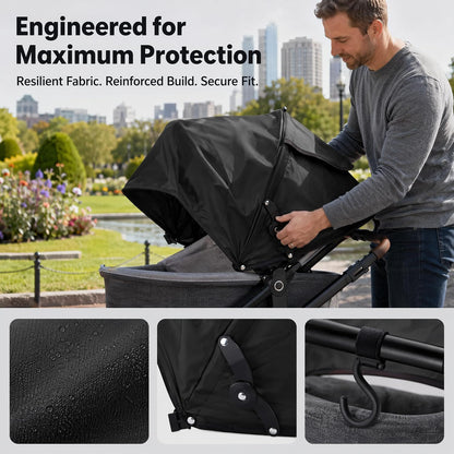 Universal Stroller Sun Shade Canopy Replacement - Adjustable UPF50+ Umbrella for Stroller with Mesh Window & Pocket - Clip On Stroller Shade Extender for Pram Pushchair Buggy