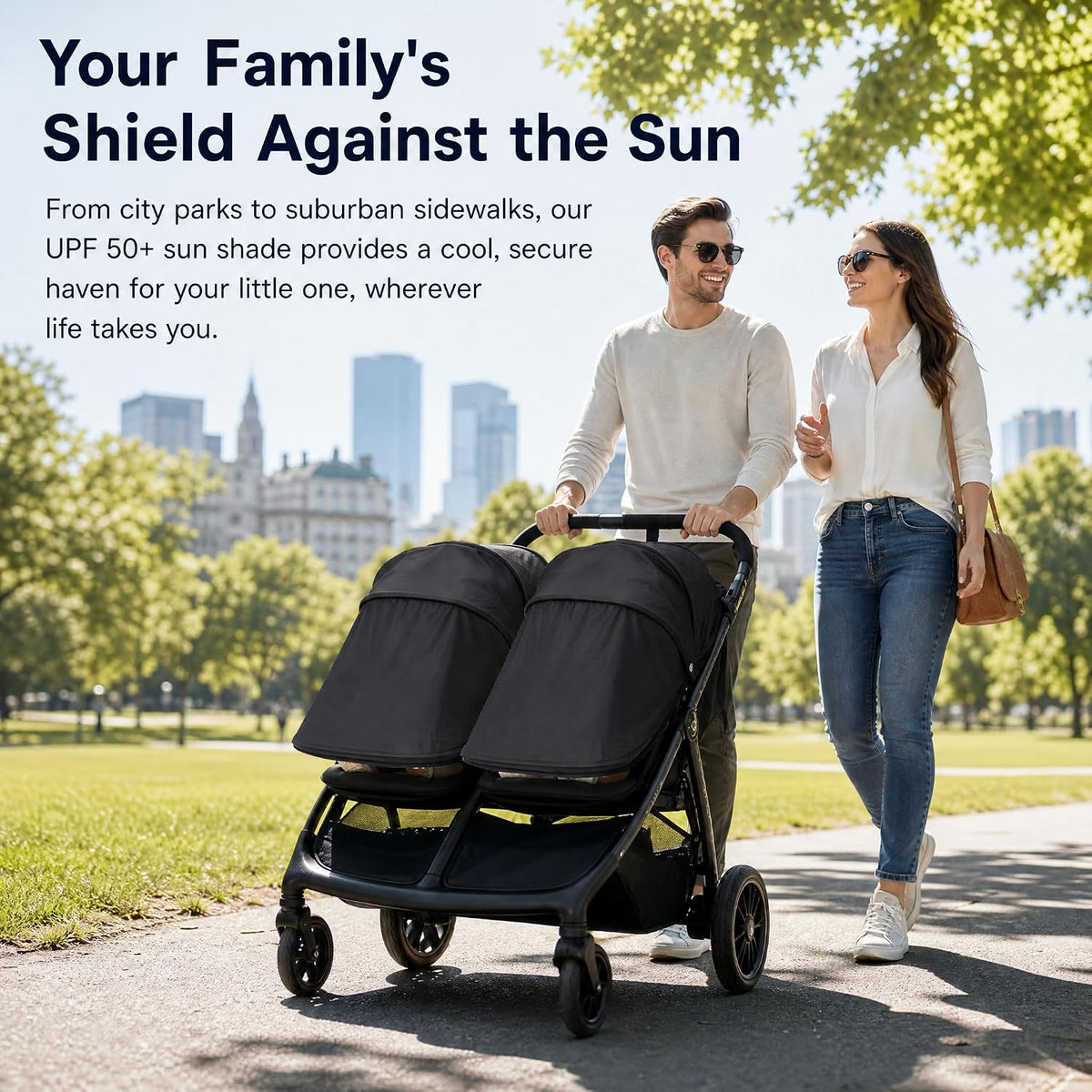 Universal Stroller Sun Shade Canopy Replacement - Adjustable UPF50+ Umbrella for Stroller with Mesh Window & Pocket - Clip On Stroller Shade Extender for Pram Pushchair Buggy