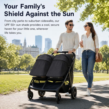 Universal Stroller Sun Shade Canopy Replacement - Adjustable UPF50+ Umbrella for Stroller with Mesh Window & Pocket - Clip On Stroller Shade Extender for Pram Pushchair Buggy