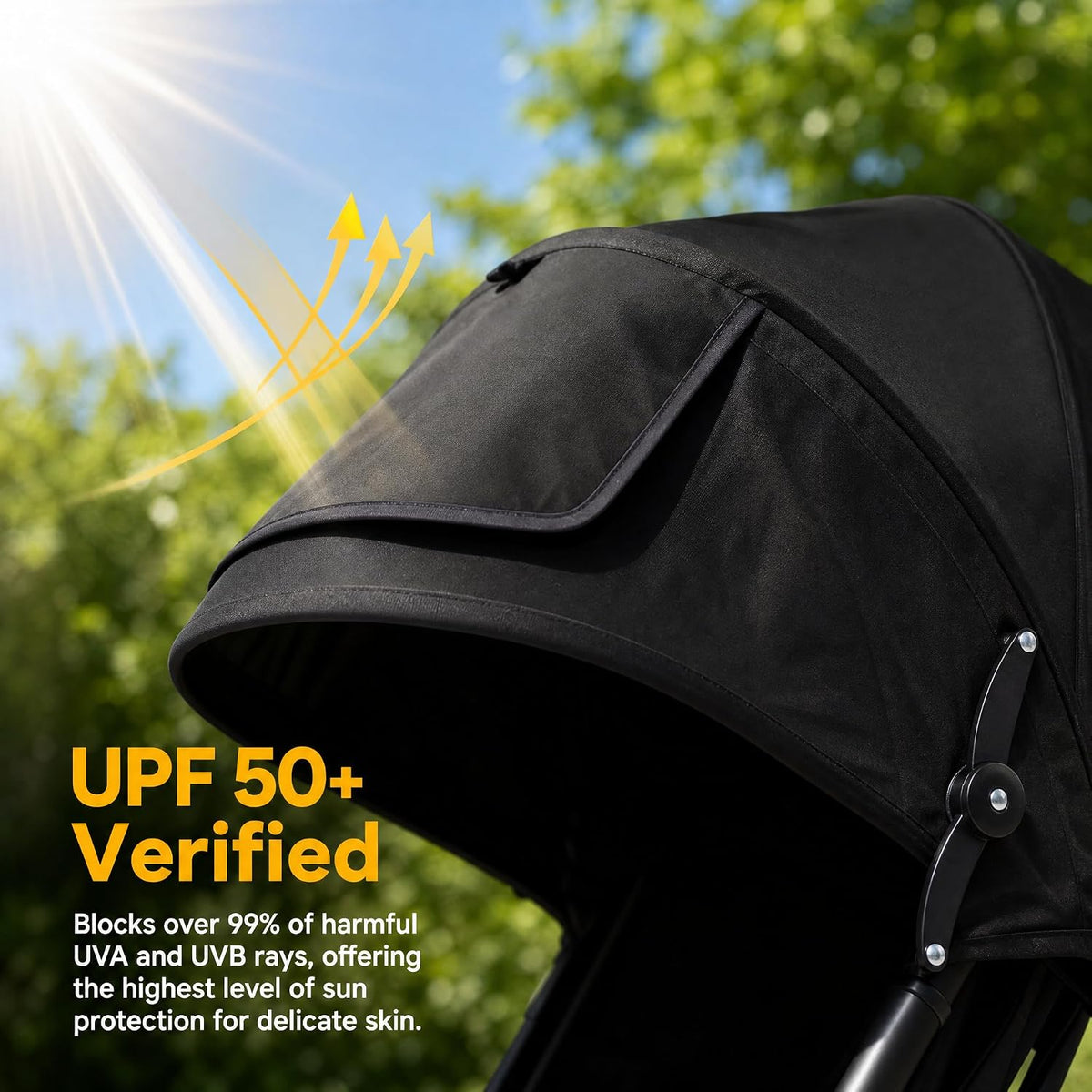 Universal Stroller Sun Shade Canopy Replacement - Adjustable UPF50+ Umbrella for Stroller with Mesh Window & Pocket - Clip On Stroller Shade Extender for Pram Pushchair Buggy