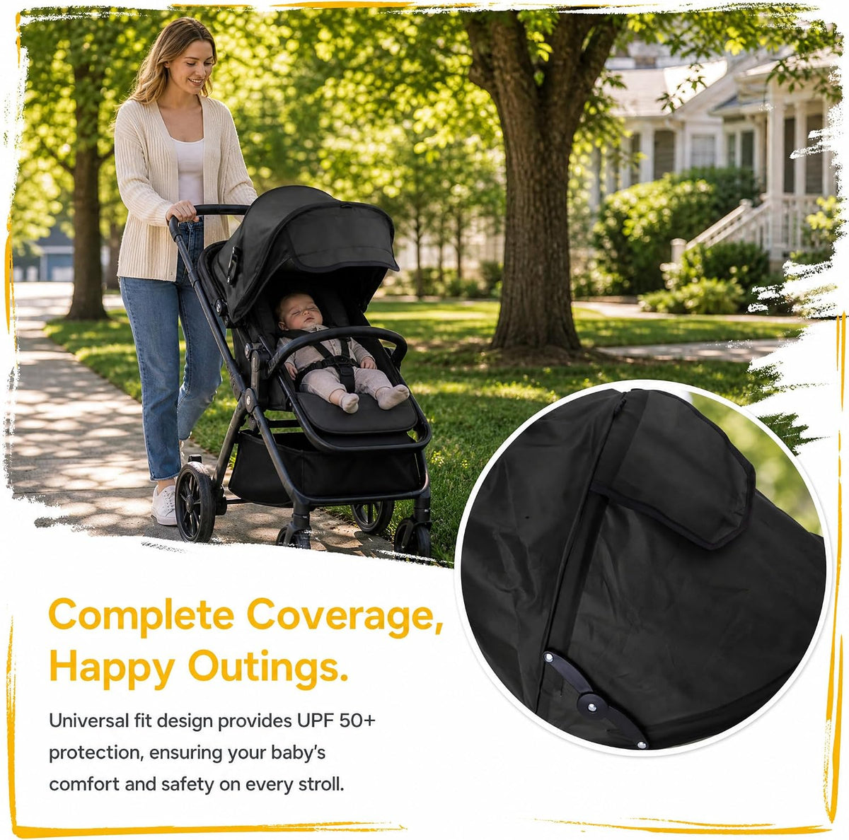 Universal Stroller Sun Shade Canopy Replacement - Adjustable UPF50+ Umbrella for Stroller with Mesh Window & Pocket - Clip On Stroller Shade Extender for Pram Pushchair Buggy
