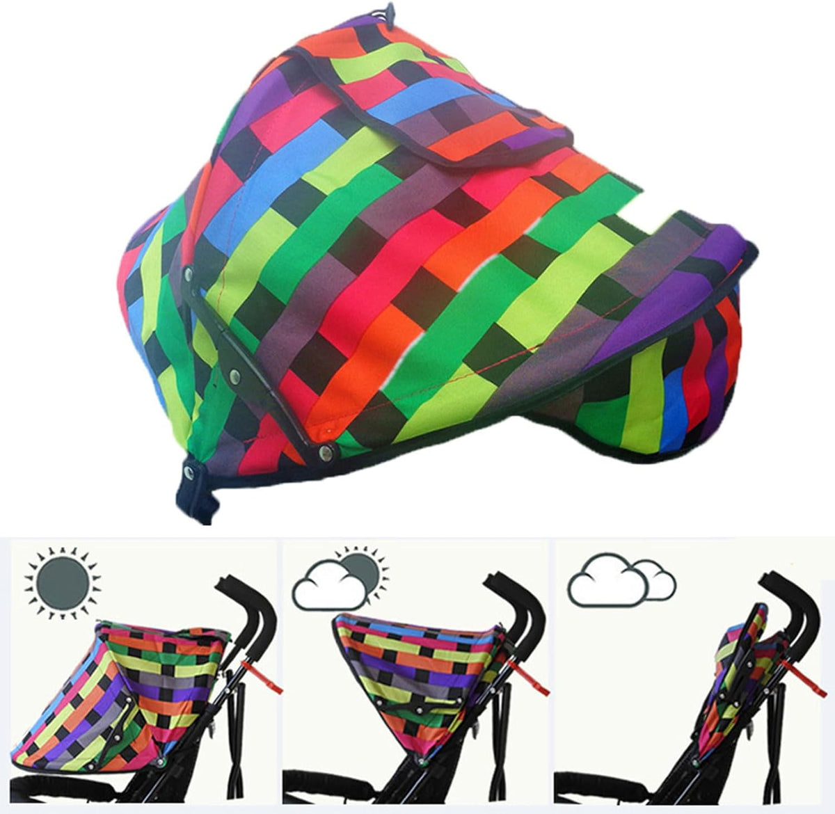 Universal Stroller Sun Shade Canopy Replacement - Adjustable UPF50+ Umbrella for Stroller with Mesh Window & Pocket - Clip On Stroller Shade Extender for Pram Pushchair Buggy