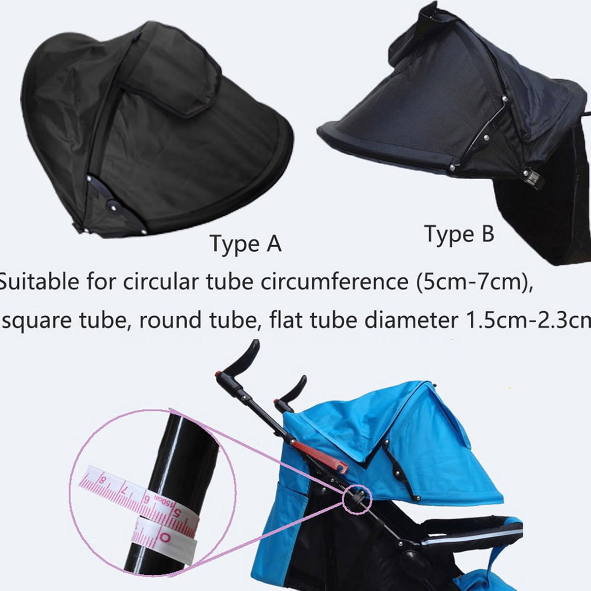 Universal Stroller Sun Shade Canopy Replacement - Adjustable UPF50+ Umbrella for Stroller with Mesh Window & Pocket - Clip On Stroller Shade Extender for Pram Pushchair Buggy