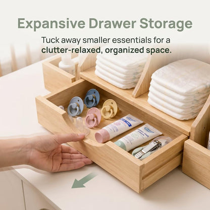 Diaper Organizer with Drawer, Wooden Changing Table Organizer