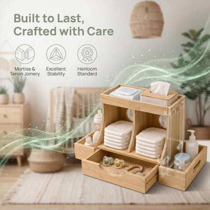 Diaper Organizer with Drawer, Wooden Changing Table Organizer