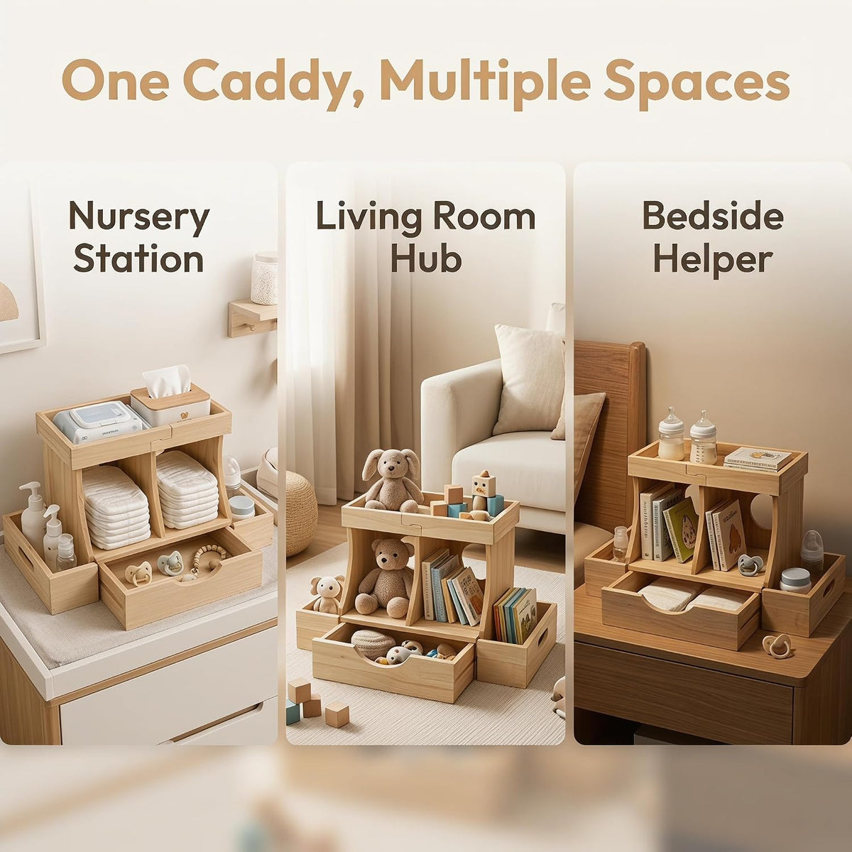 Diaper Organizer with Drawer, Wooden Changing Table Organizer