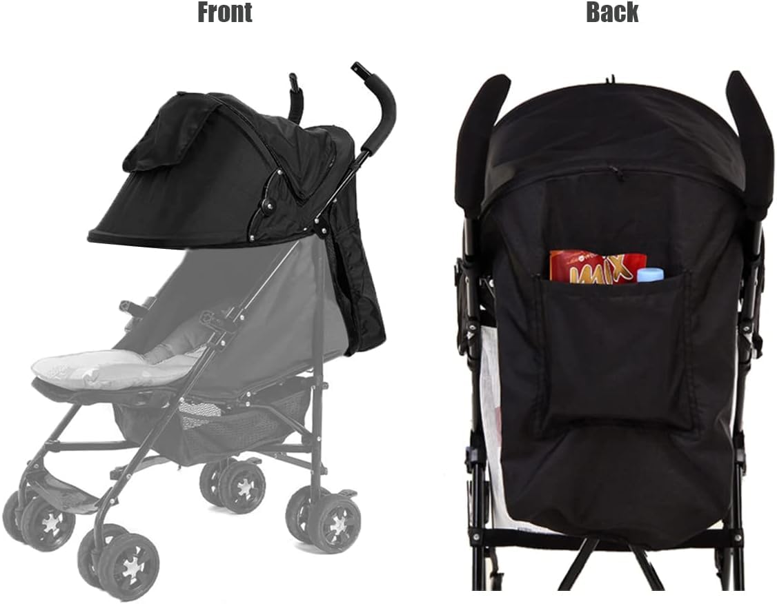 Summer Baby Strollers Awning Sunshade Pram Sun Shade Cover UPF50+ Sun Cover for Pushchair Buggy UV Protection Sun Visor Toddler Blackout Blind with Viewing Window Pockets Windproof Rain Cover Canopy