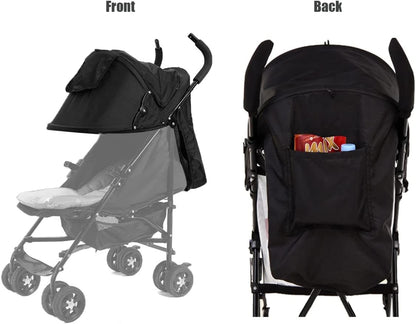 Summer Baby Strollers Awning Sunshade Pram Sun Shade Cover UPF50+ Sun Cover for Pushchair Buggy UV Protection Sun Visor Toddler Blackout Blind with Viewing Window Pockets Windproof Rain Cover Canopy