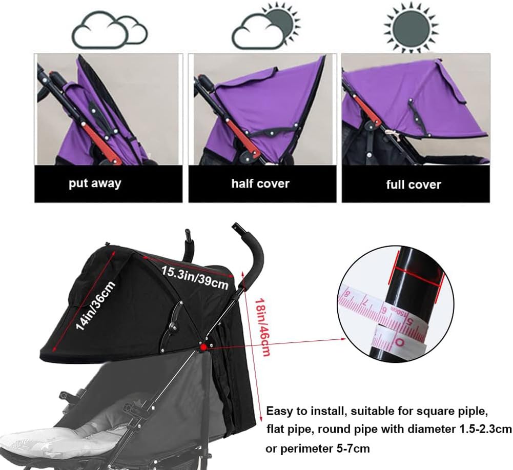 Summer Baby Strollers Awning Sunshade Pram Sun Shade Cover UPF50+ Sun Cover for Pushchair Buggy UV Protection Sun Visor Toddler Blackout Blind with Viewing Window Pockets Windproof Rain Cover Canopy