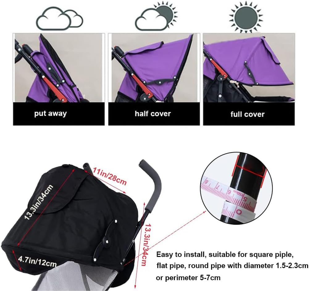 Summer Baby Strollers Awning Sunshade Pram Sun Shade Cover UPF50+ Sun Cover for Pushchair Buggy UV Protection Sun Visor Toddler Blackout Blind with Viewing Window Pockets Windproof Rain Cover Canopy