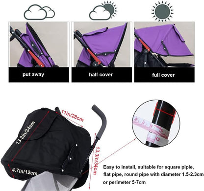 Summer Baby Strollers Awning Sunshade Pram Sun Shade Cover UPF50+ Sun Cover for Pushchair Buggy UV Protection Sun Visor Toddler Blackout Blind with Viewing Window Pockets Windproof Rain Cover Canopy