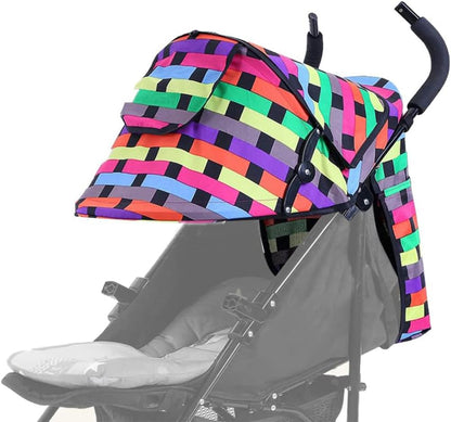 Summer Baby Strollers Awning Sunshade Pram Sun Shade Cover UPF50+ Sun Cover for Pushchair Buggy UV Protection Sun Visor Toddler Blackout Blind with Viewing Window Pockets Windproof Rain Cover Canopy
