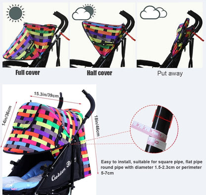 Summer Baby Strollers Awning Sunshade Pram Sun Shade Cover UPF50+ Sun Cover for Pushchair Buggy UV Protection Sun Visor Toddler Blackout Blind with Viewing Window Pockets Windproof Rain Cover Canopy