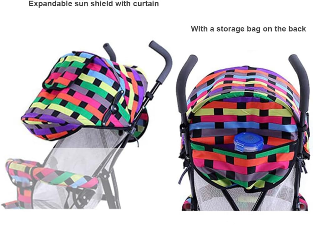 Summer Baby Strollers Awning Sunshade Pram Sun Shade Cover UPF50+ Sun Cover for Pushchair Buggy UV Protection Sun Visor Toddler Blackout Blind with Viewing Window Pockets Windproof Rain Cover Canopy