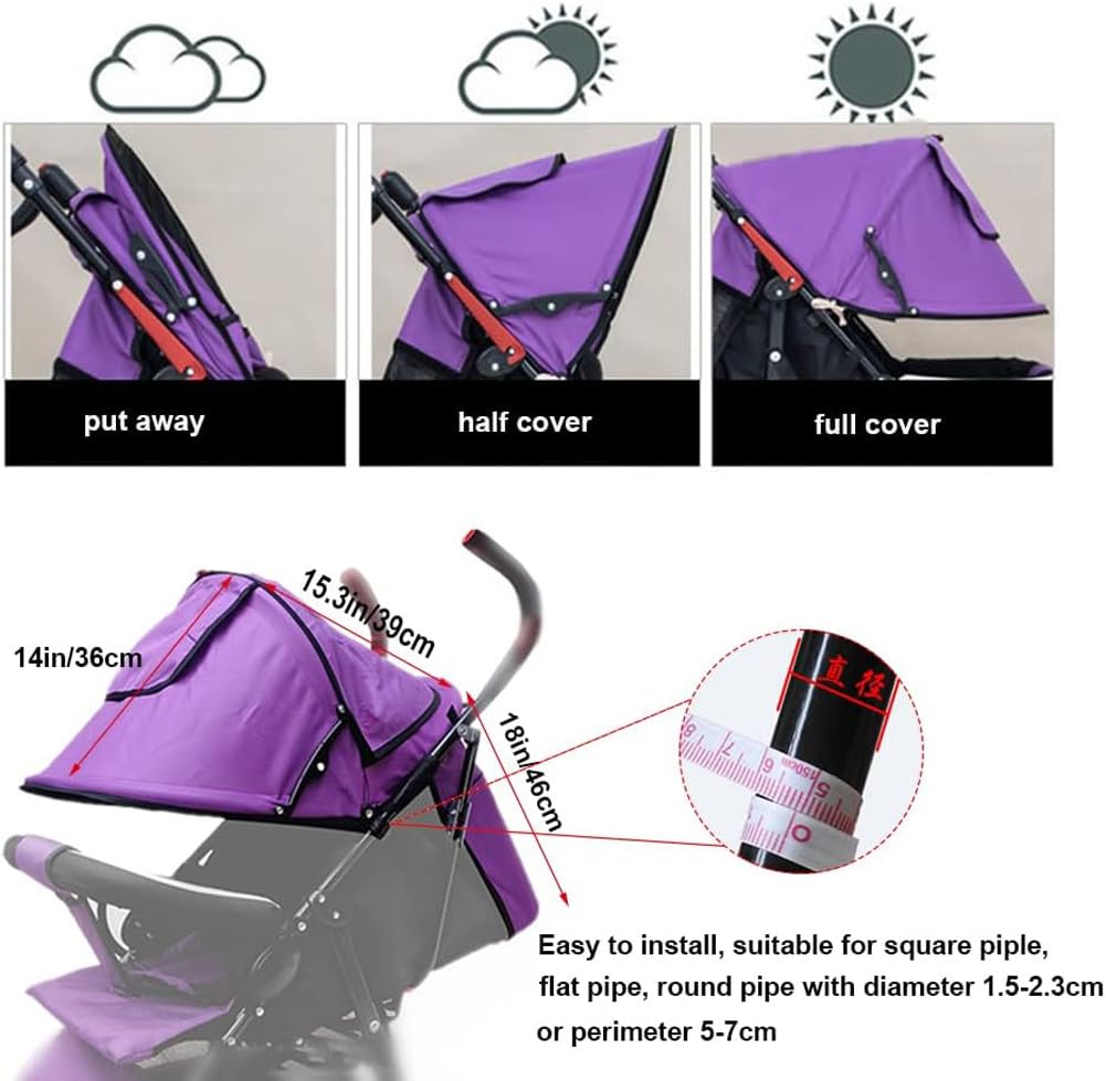 Summer Baby Strollers Awning Sunshade Pram Sun Shade Cover UPF50+ Sun Cover for Pushchair Buggy UV Protection Sun Visor Toddler Blackout Blind with Viewing Window Pockets Windproof Rain Cover Canopy