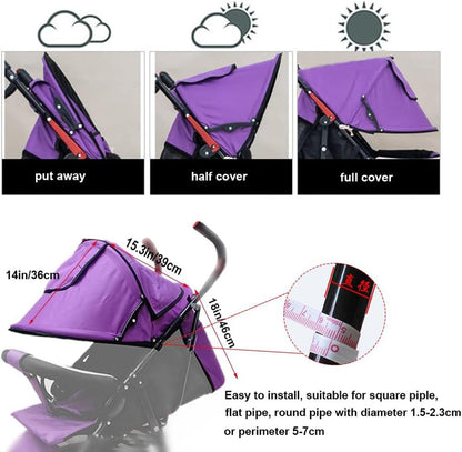 Summer Baby Strollers Awning Sunshade Pram Sun Shade Cover UPF50+ Sun Cover for Pushchair Buggy UV Protection Sun Visor Toddler Blackout Blind with Viewing Window Pockets Windproof Rain Cover Canopy