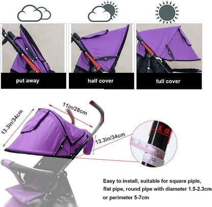 Summer Baby Strollers Awning Sunshade Pram Sun Shade Cover UPF50+ Sun Cover for Pushchair Buggy UV Protection Sun Visor Toddler Blackout Blind with Viewing Window Pockets Windproof Rain Cover Canopy