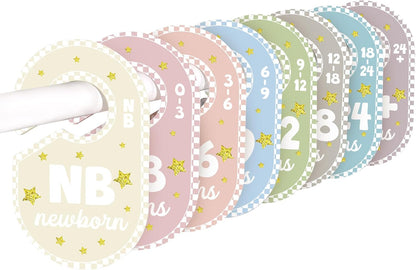 Baby Closet Dividers for Clothes Organizer,Set of 8 Neutral Double-Sided Baby Clothes Size Labels,Nursery Organization for Newborn Clothing, Infant to 24 Months Boy & Girl