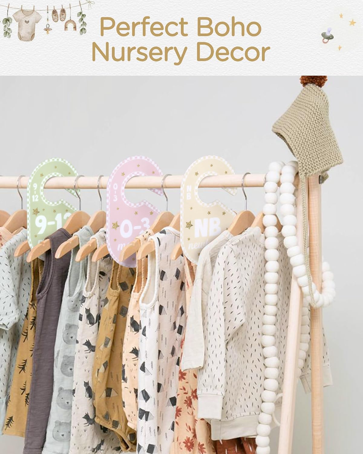 Baby Closet Dividers for Clothes Organizer,Set of 8 Neutral Double-Sided Baby Clothes Size Labels,Nursery Organization for Newborn Clothing, Infant to 24 Months Boy & Girl