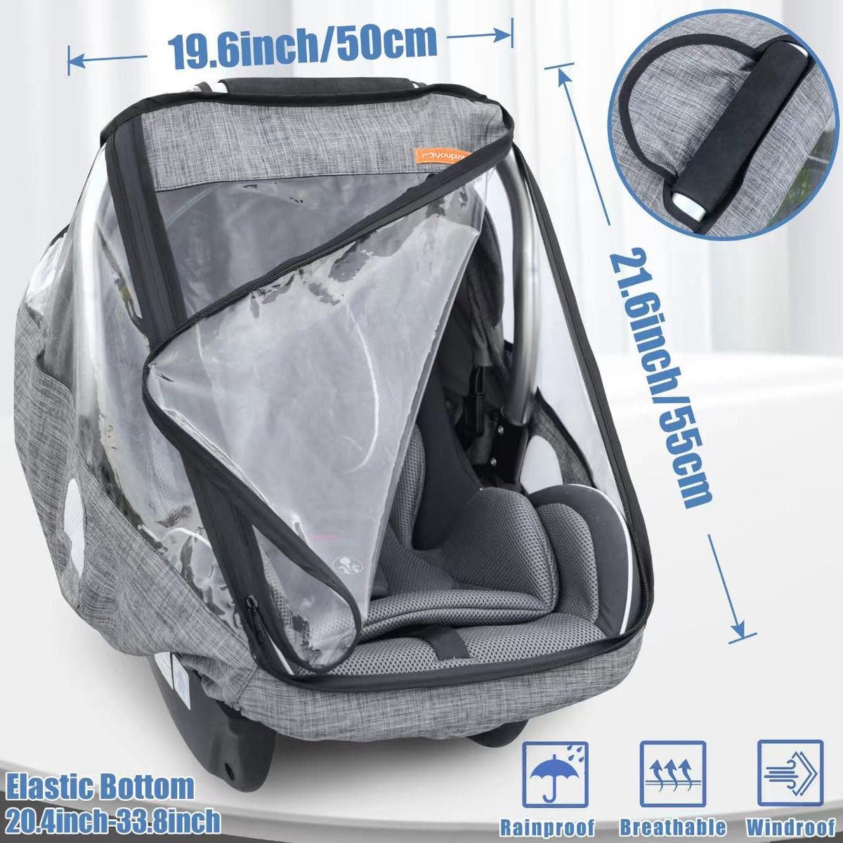 Stroller Rain Cover,Universal Stroller Accessory,Waterproof,Windproof Protection,Protect from Dust Snow,Baby Travel Weather Shield(Grey)