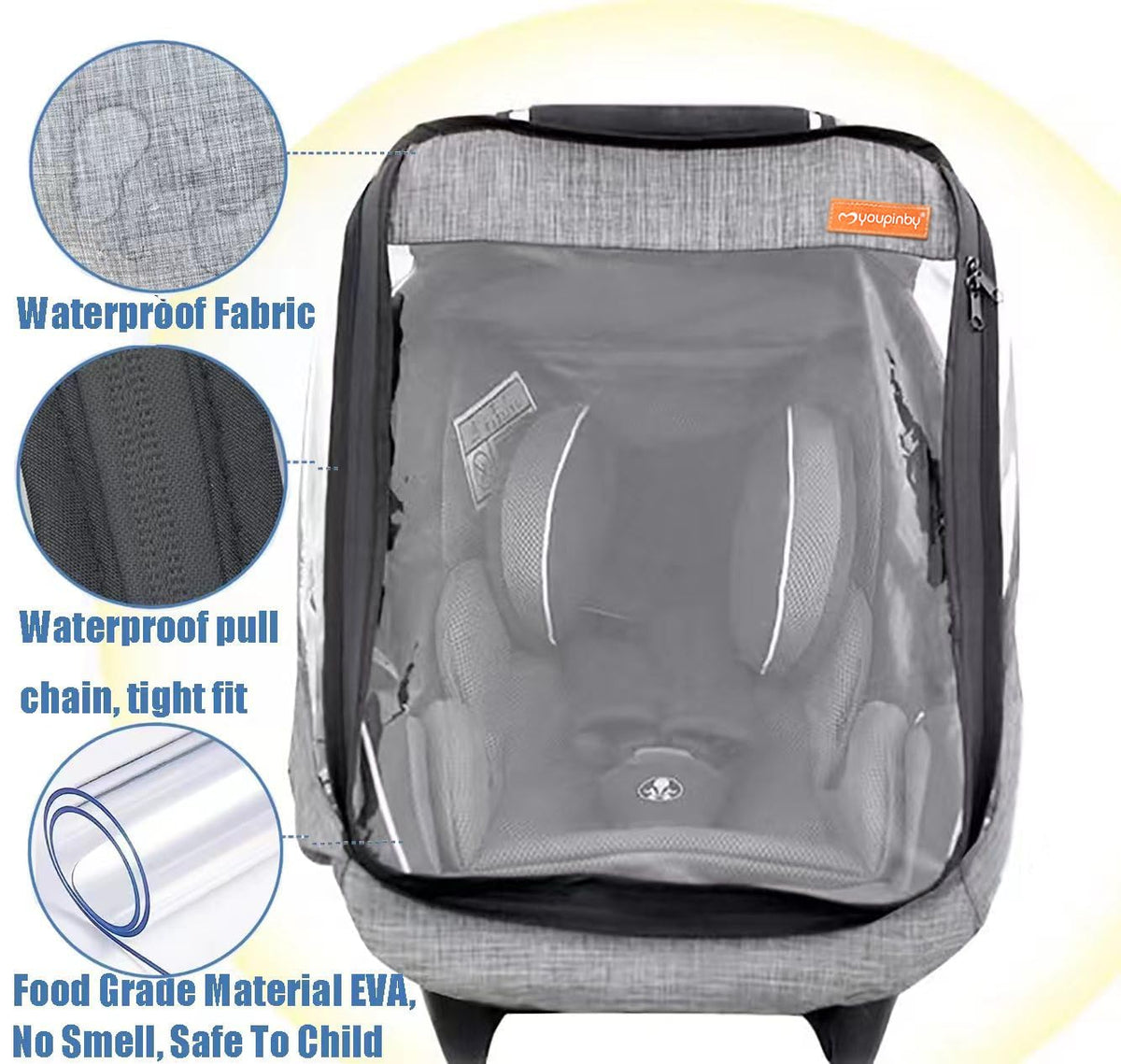 Stroller Rain Cover,Universal Stroller Accessory,Waterproof,Windproof Protection,Protect from Dust Snow,Baby Travel Weather Shield(Grey)