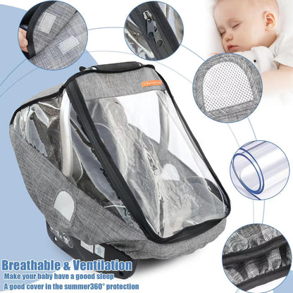 Stroller Rain Cover,Universal Stroller Accessory,Waterproof,Windproof Protection,Protect from Dust Snow,Baby Travel Weather Shield(Grey)