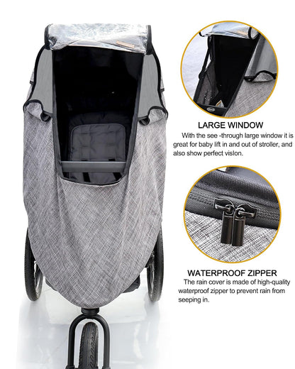 Stroller Rain Cover,Universal Stroller Accessory,Waterproof,Windproof Protection,Protect from Dust Snow,Baby Travel Weather Shield(Grey)