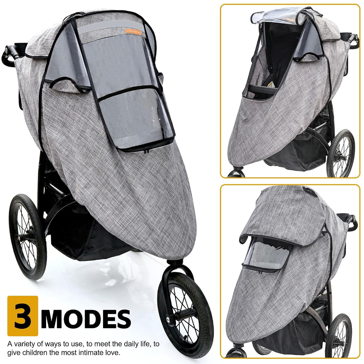 Stroller Rain Cover,Universal Stroller Accessory,Waterproof,Windproof Protection,Protect from Dust Snow,Baby Travel Weather Shield(Grey)