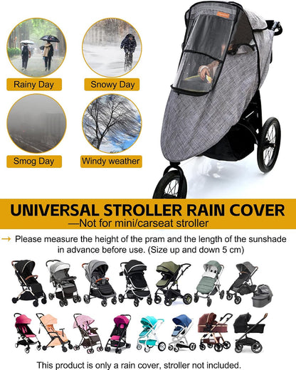 Stroller Rain Cover,Universal Stroller Accessory,Waterproof,Windproof Protection,Protect from Dust Snow,Baby Travel Weather Shield(Grey)