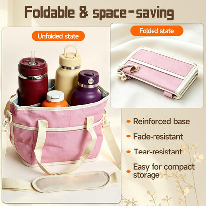 4 Compartment Drink Carrier Bag Family Size Insulated Water Bottle Holder & Tumbler Tote with Adjustable Strap Nylon Organizer Caddy with Front Pocket for Travel, Picnic, Delivery