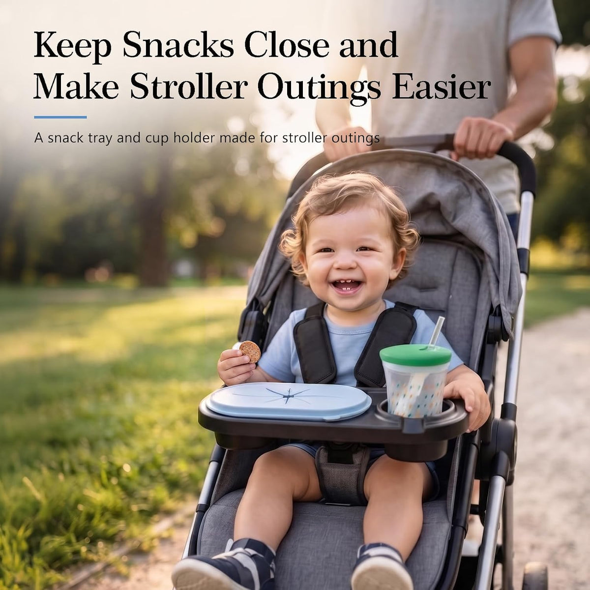 Universal Stroller Snack Tray with Spill-Resistant Silicone Cup