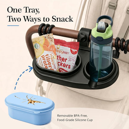 Universal Stroller Snack Tray with Spill-Resistant Silicone Cup