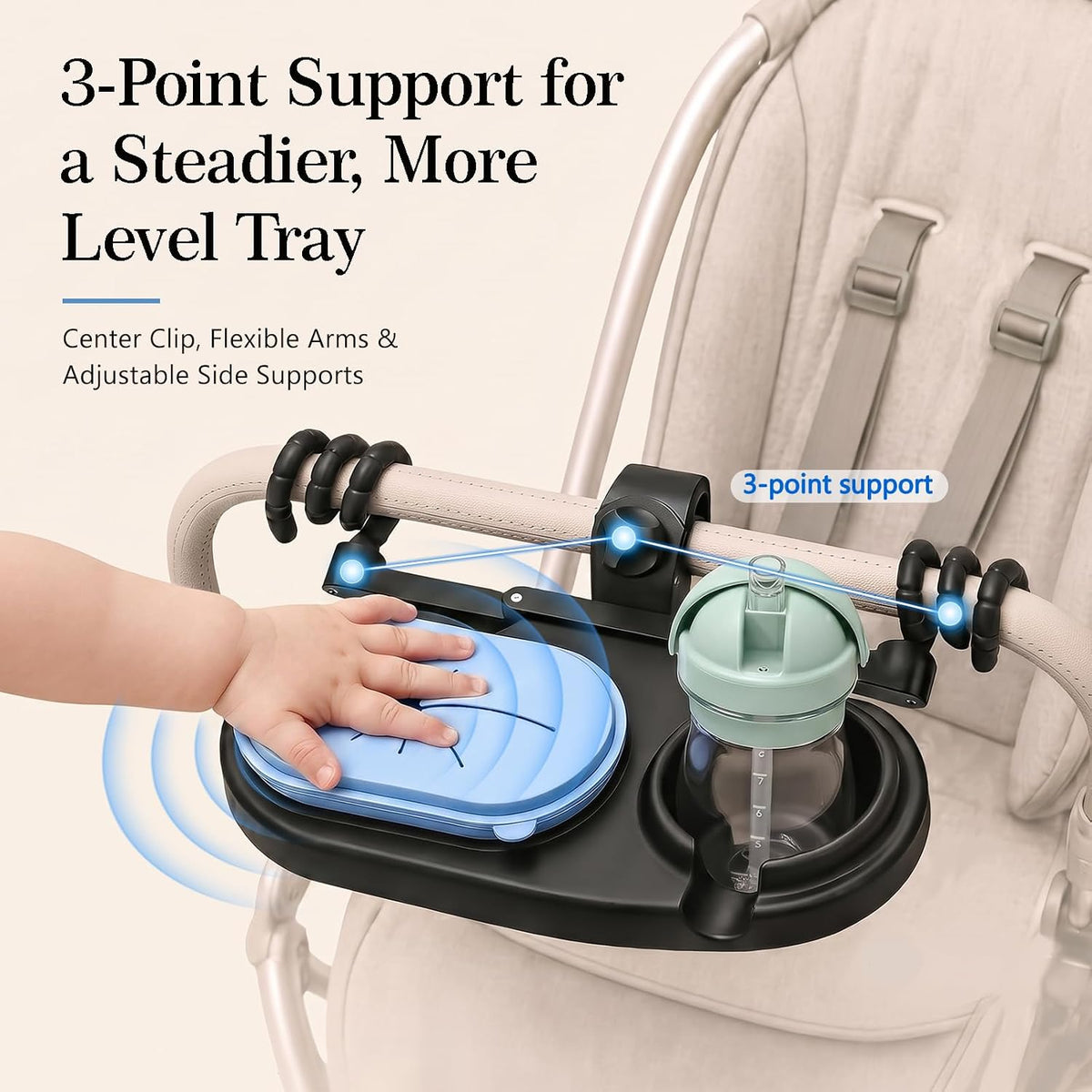 Universal Stroller Snack Tray with Spill-Resistant Silicone Cup