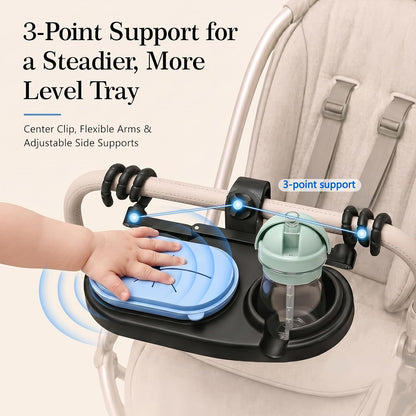 Universal Stroller Snack Tray with Spill-Resistant Silicone Cup
