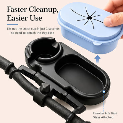 Universal Stroller Snack Tray with Spill-Resistant Silicone Cup