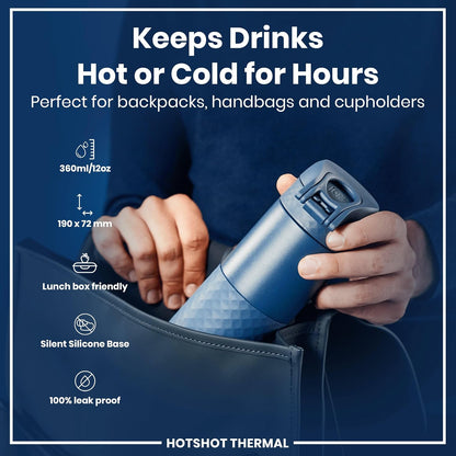 Insulated Travel Mug, 360 ml/12 oz, Leak Proof, Triple Lock Secure, Spill-Free in Transit, Hygienic Cover, Easy-to-Clean, Perfect On-The-Go, Cream, Stainless Steel
