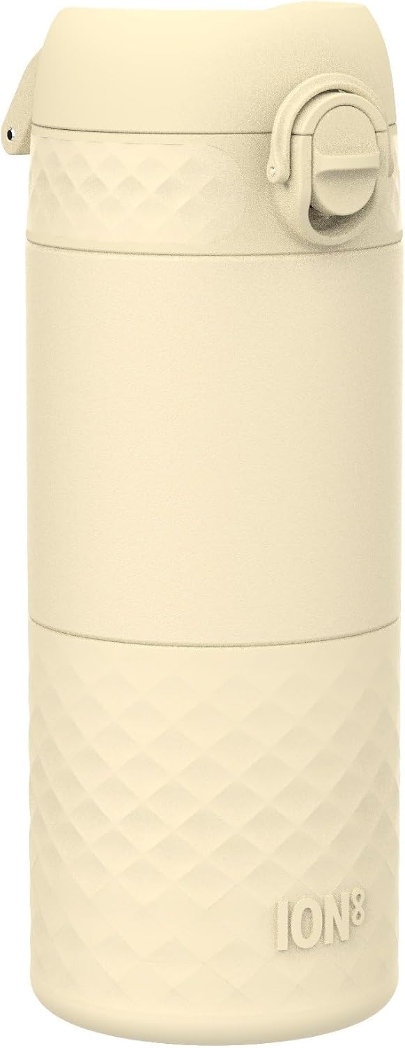 Insulated Travel Mug, 360 ml/12 oz, Leak Proof, Triple Lock Secure, Spill-Free in Transit, Hygienic Cover, Easy-to-Clean, Perfect On-The-Go, Cream, Stainless Steel