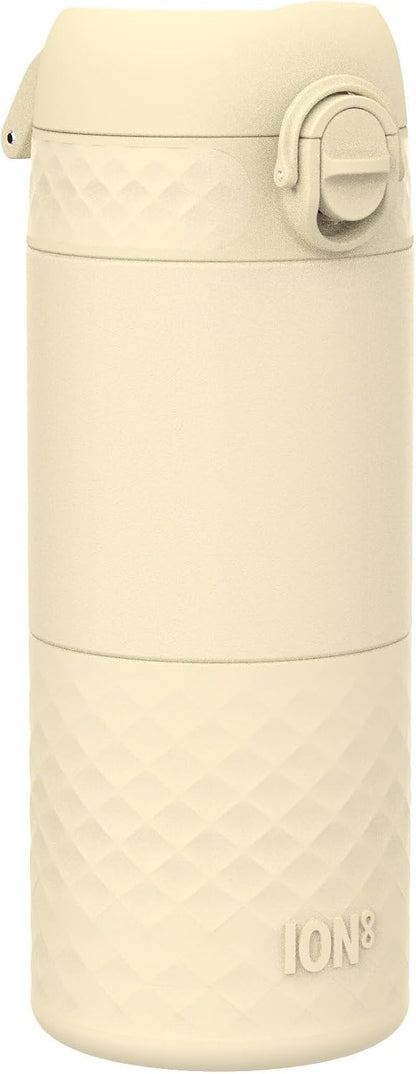 Insulated Travel Mug, 360 ml/12 oz, Leak Proof, Triple Lock Secure, Spill-Free in Transit, Hygienic Cover, Easy-to-Clean, Perfect On-The-Go, Cream, Stainless Steel