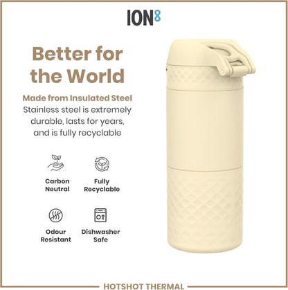 Insulated Travel Mug, 360 ml/12 oz, Leak Proof, Triple Lock Secure, Spill-Free in Transit, Hygienic Cover, Easy-to-Clean, Perfect On-The-Go, Cream, Stainless Steel