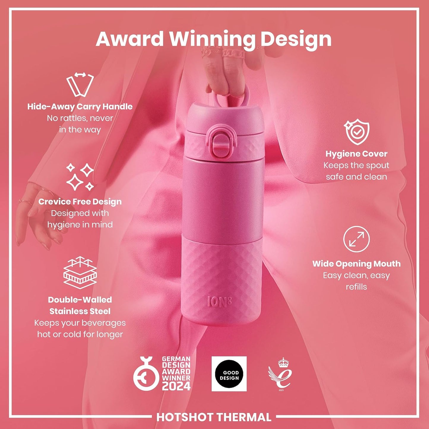 Insulated Travel Mug, 360 ml/12 oz, Leak Proof, Triple Lock Secure, Spill-Free in Transit, Hygienic Cover, Easy-to-Clean, Perfect On-The-Go, Cream, Stainless Steel