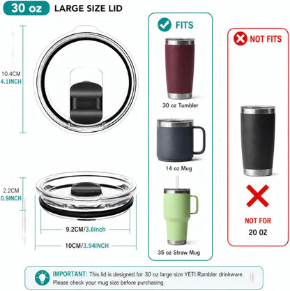 30 oz Tumbler Lid Replacement, 2 Pack Magnetic Slider Lids Compatible with YETI 30 oz Tumbler, 14 oz Mug and 35 oz Straw Mug, BPA-Free Clear Splash-Resistant Covers