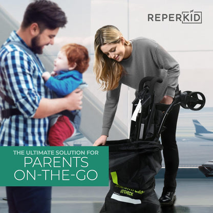 Umbrella Stroller Bag for Airplane Travel, Black and Green, 47" H x 15" W x 12" D, Fits Most Single and Double Umbrella Strollers – Premium Waterproof Cover, Adjustable Shoulder Strap