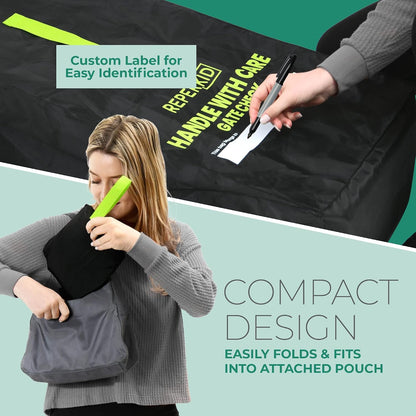 Umbrella Stroller Bag for Airplane Travel, Black and Green, 47" H x 15" W x 12" D, Fits Most Single and Double Umbrella Strollers – Premium Waterproof Cover, Adjustable Shoulder Strap