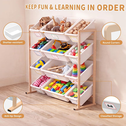 Toy Storage Organizer with12 Removable Storage Bins, Kids Bin Shelf, Toys Box for Playroom Organization for Bedroom & Room