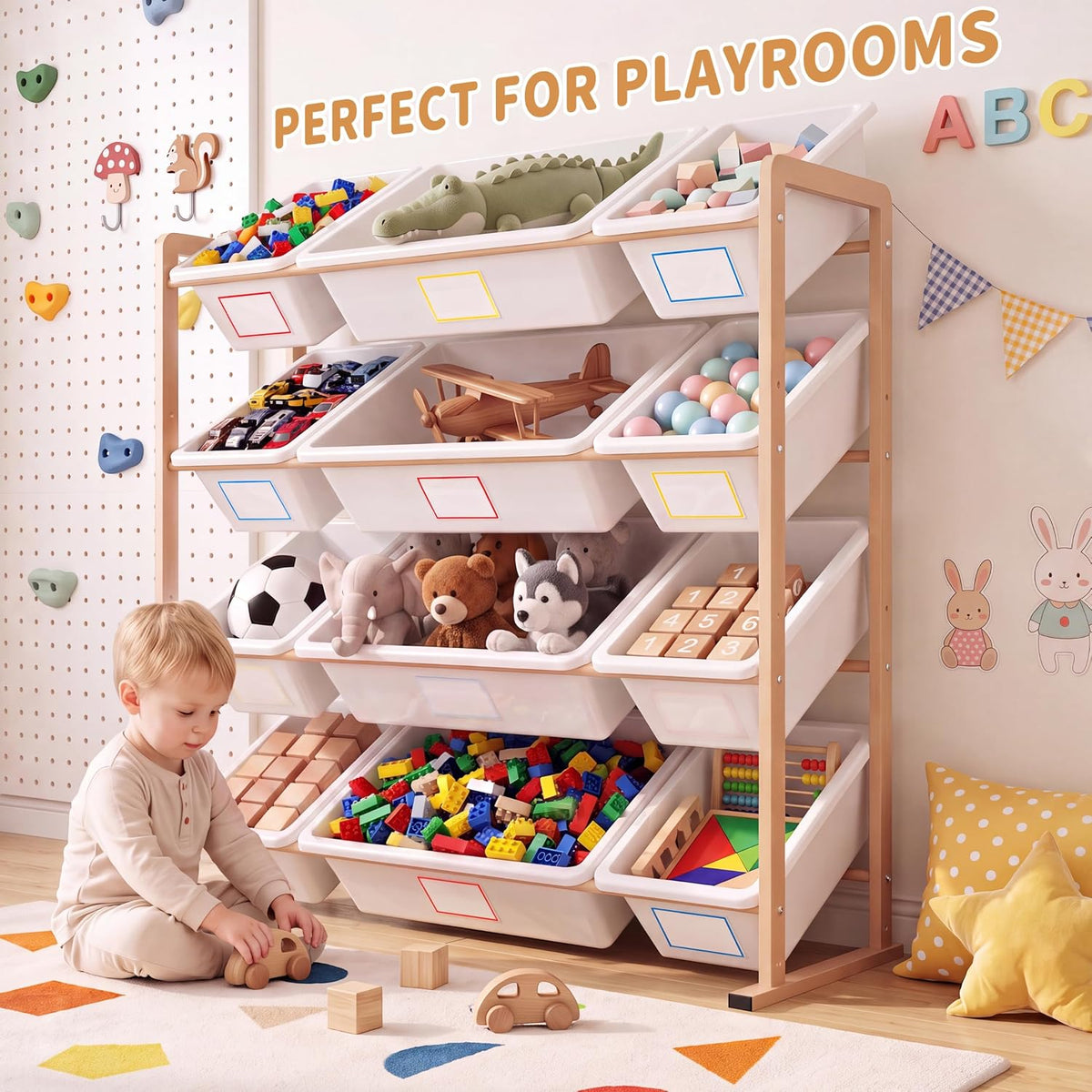 Toy Storage Organizer with12 Removable Storage Bins, Kids Bin Shelf, Toys Box for Playroom Organization for Bedroom & Room