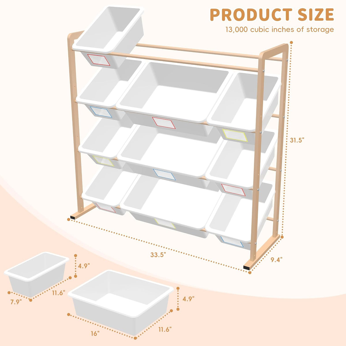 Toy Storage Organizer with12 Removable Storage Bins, Kids Bin Shelf, Toys Box for Playroom Organization for Bedroom & Room