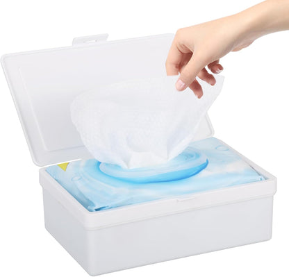 2 Pack Wipes Dispenser Compatible with Cottonelle Flushable, Refillable Wipe Holder with Sealing Lid, Keeps Wipes Clean and Fresh, Non-Slip Wipe Container White Storage Box for Home Car Office