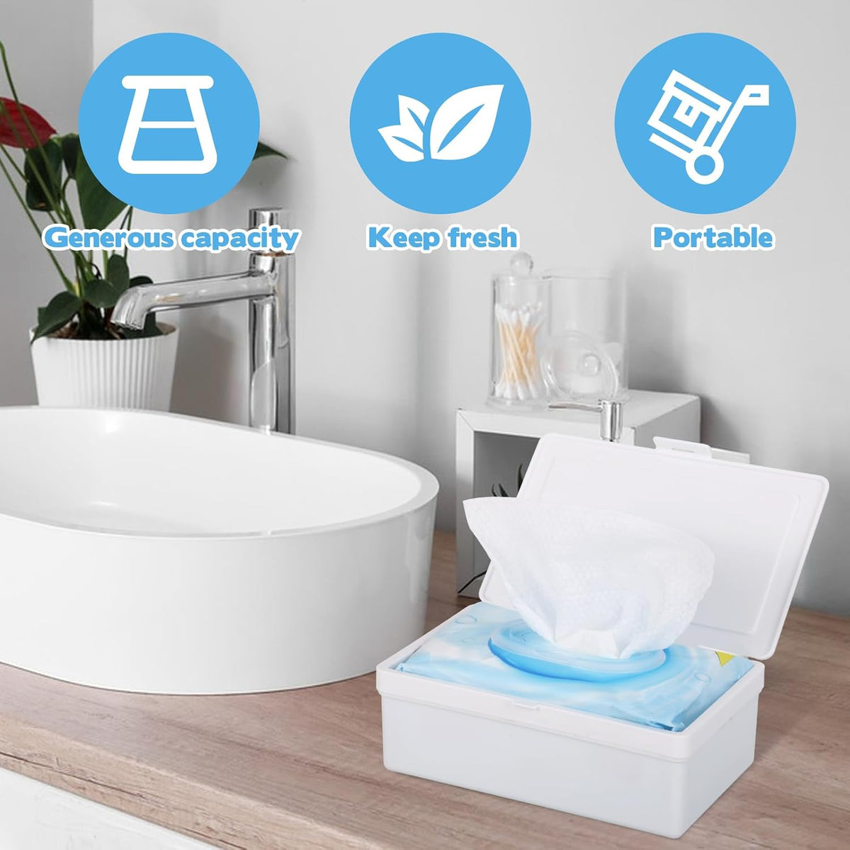 2 Pack Wipes Dispenser Compatible with Cottonelle Flushable, Refillable Wipe Holder with Sealing Lid, Keeps Wipes Clean and Fresh, Non-Slip Wipe Container White Storage Box for Home Car Office