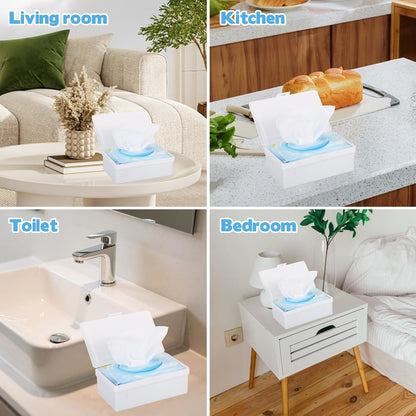 2 Pack Wipes Dispenser Compatible with Cottonelle Flushable, Refillable Wipe Holder with Sealing Lid, Keeps Wipes Clean and Fresh, Non-Slip Wipe Container White Storage Box for Home Car Office